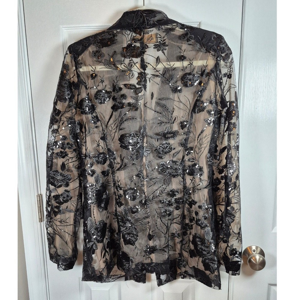 Fashion Nova Luxe black floral Vera sequin embroidered blazer jacket women large - Picture 13 of 16